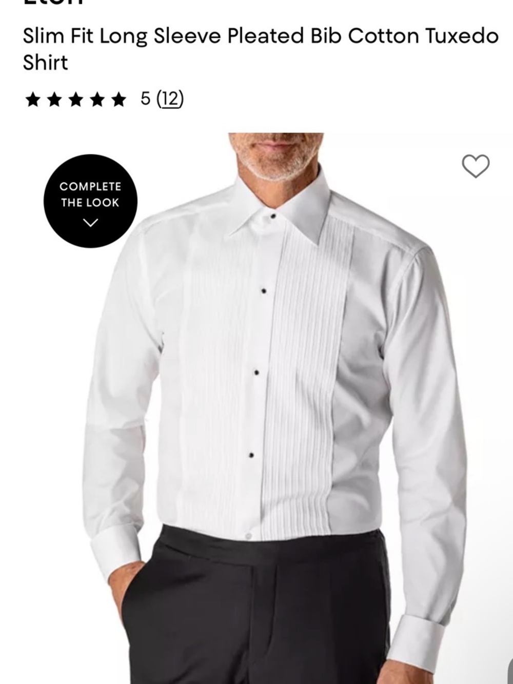 Eton Slim Fit Long Sleeve Pleated Bib Cotton Tuxedo Shirt 46/18 RSMP $330 NWOT